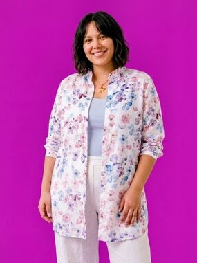 Pastel Floral Button-Up Tunic Shirt